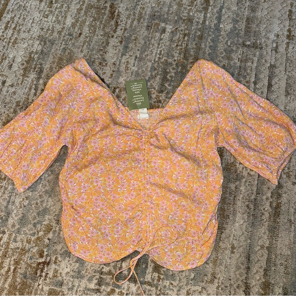 H&M Pink and Yellow Floral Blouse NWT